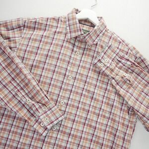 Orvis Heritage Wash Plaid Shirt Mens Large Orange Red Button Down Cotton